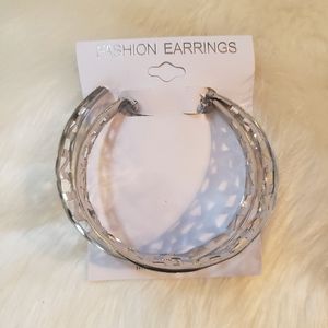 Large Silver Hoops with cutout pattern
